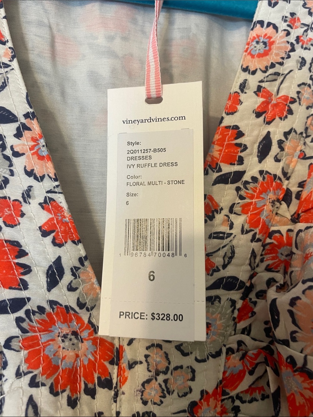 Vineyard Vines Coral and Cream Floral Ruffle Tiered Mini - Picture 7 of 10